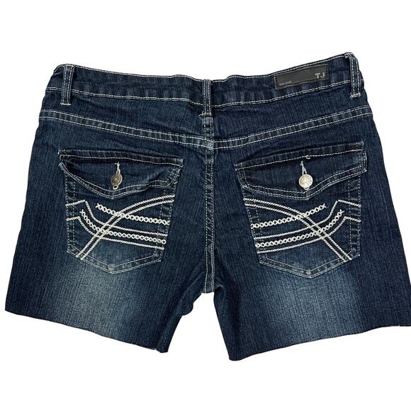 Toxic Y2K Low-Rise Jean Shorts Sz 11 Cutoffs Western Flap Pockets Stretch Denim - Picture 1 of 7